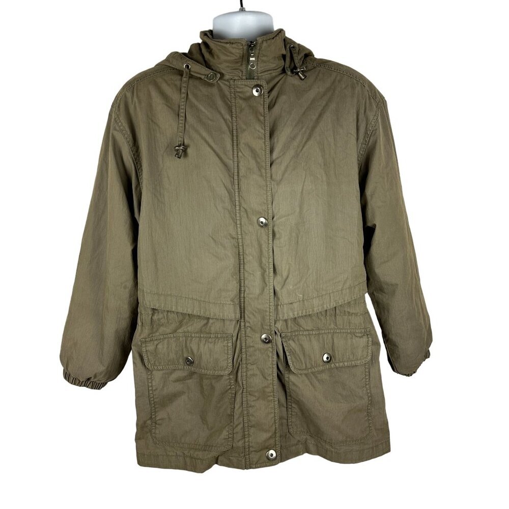 London Fog Mens Hooded Khaki Jacket Size M Nylon/Cotton